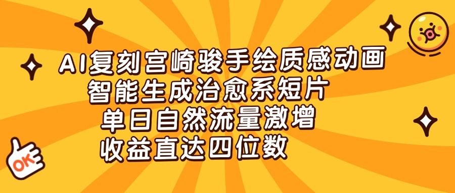 AI复刻宫崎骏手绘质感动画，智能生成治愈系短片，单日自然流量激增，收益直达四位数 - 臻优资源网