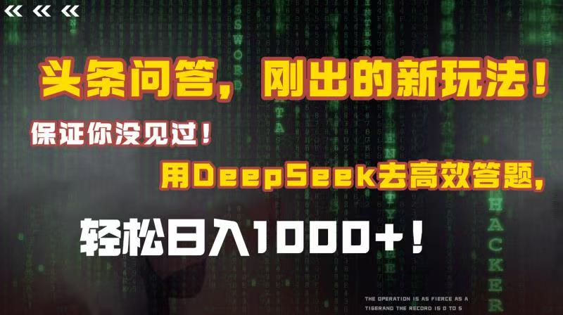 头条问答，刚出的新玩法！保证你没见过！结合Deepseek高效答题，轻松日入1000+ - 臻优资源网