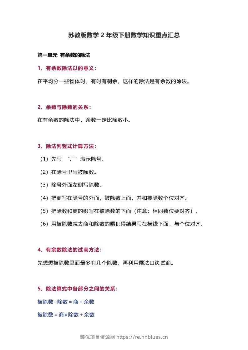 苏教版数学2年级下册数学知识点 - 臻优资源网