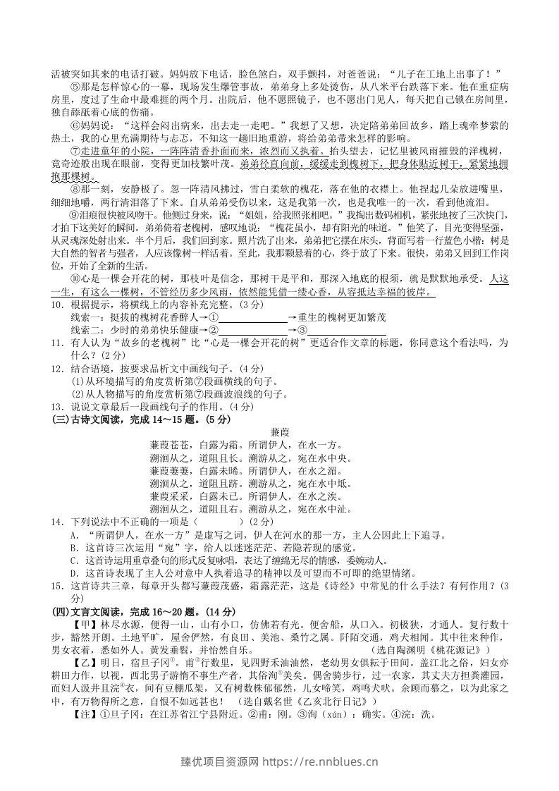 图片[3] - 2023-2024学年广西河池市宜州区八年级下学期期中语文试题及答案(Word版) - 臻优资源网