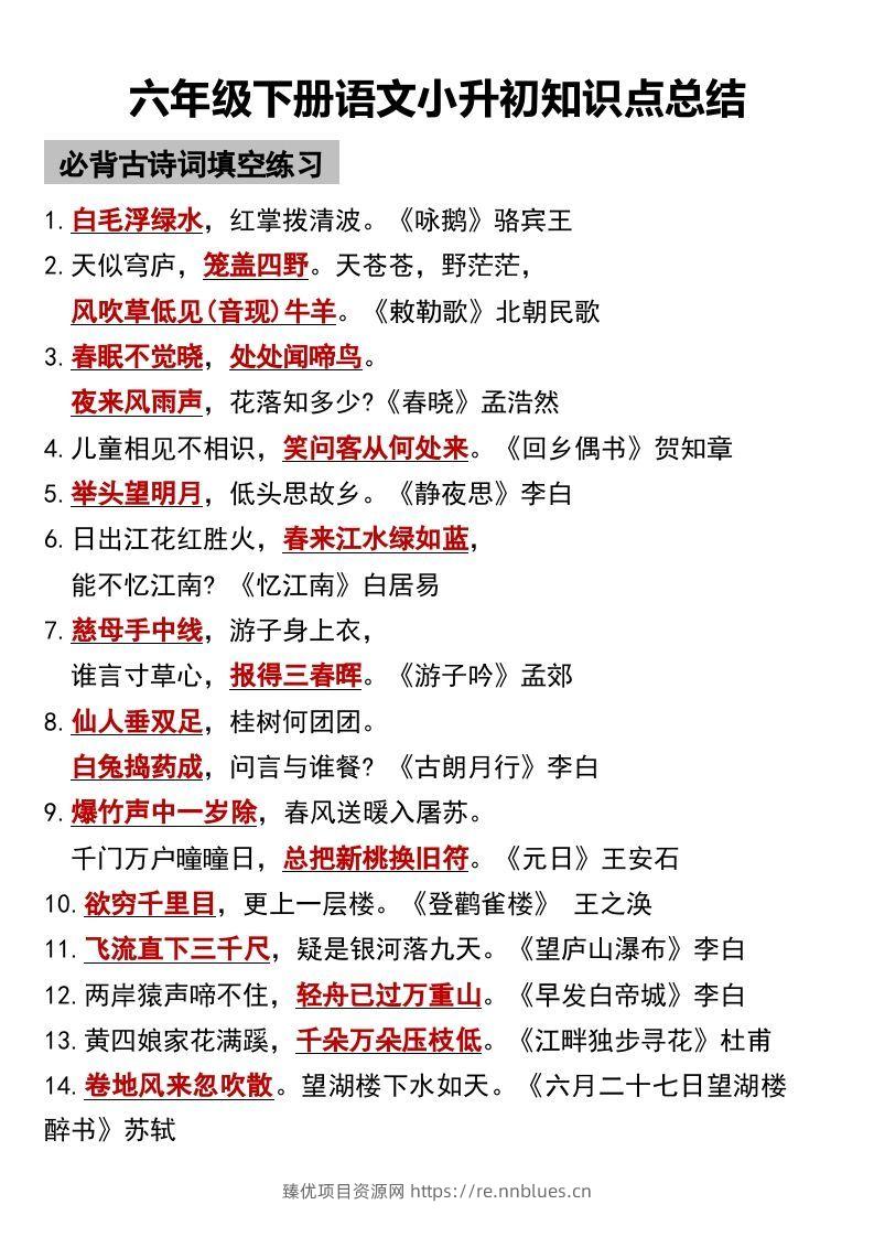 六年级下册语文小升初知识点总结 - 臻优资源网