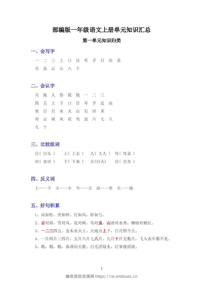部编版版一年级上册语文日积月累 - 臻优资源网