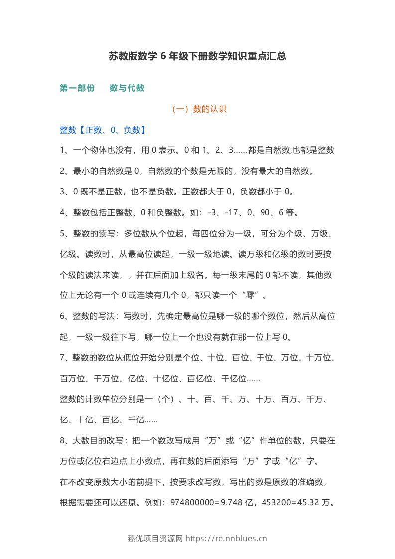 苏教版数学6年级下册数学知识点 - 臻优资源网