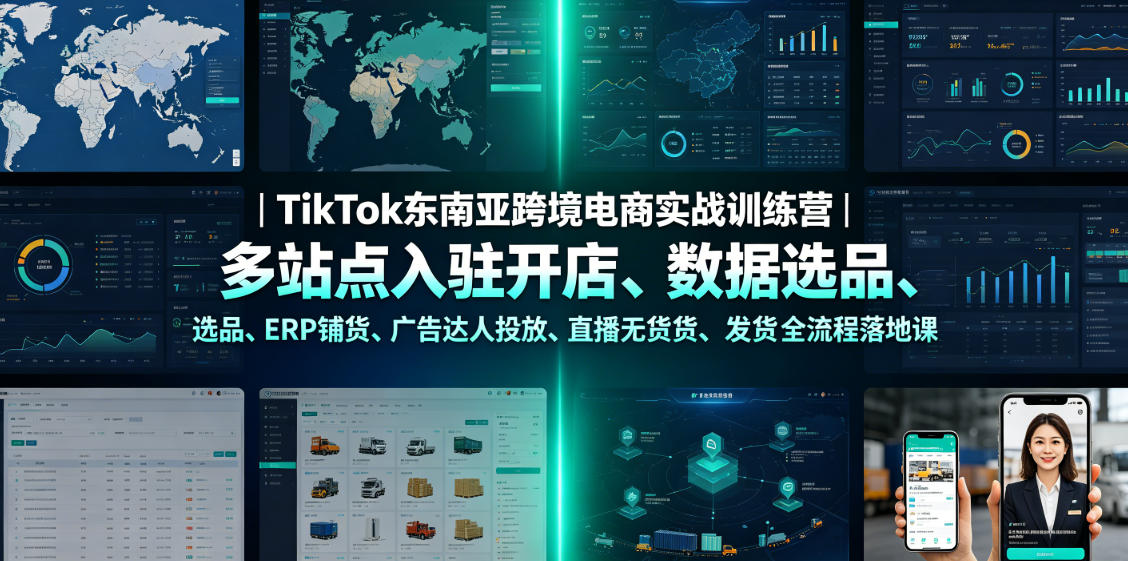TikTok东南亚跨境电商实战训练营｜多站点入驻开店、数据选品、ERP铺货、广告达人投放、直播无货源发货全流程落地课 - 臻优资源网