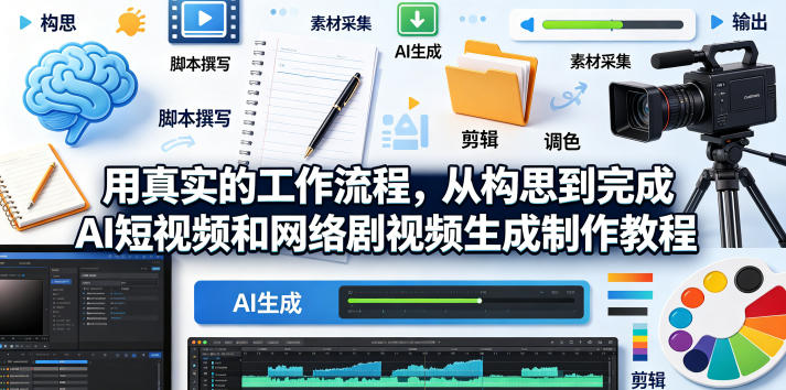 用真实的工作流程，从构思到完成AI短视频和网络剧视频生成制作教程-中英字幕 - 臻优资源网