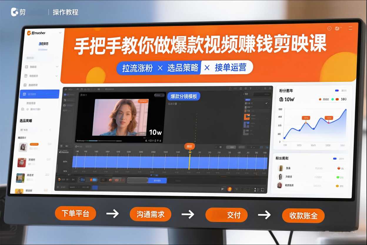 手把手教你做爆款视频赚钱剪映课，手把手教学拉流涨粉、选品策略和接单运营（更新2026） - 臻优资源网