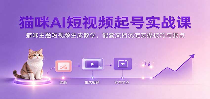 猫咪AI短视频起号实战课：猫咪主题短视频生成教学，配套文档沉淀实操技巧与要点 - 臻优资源网