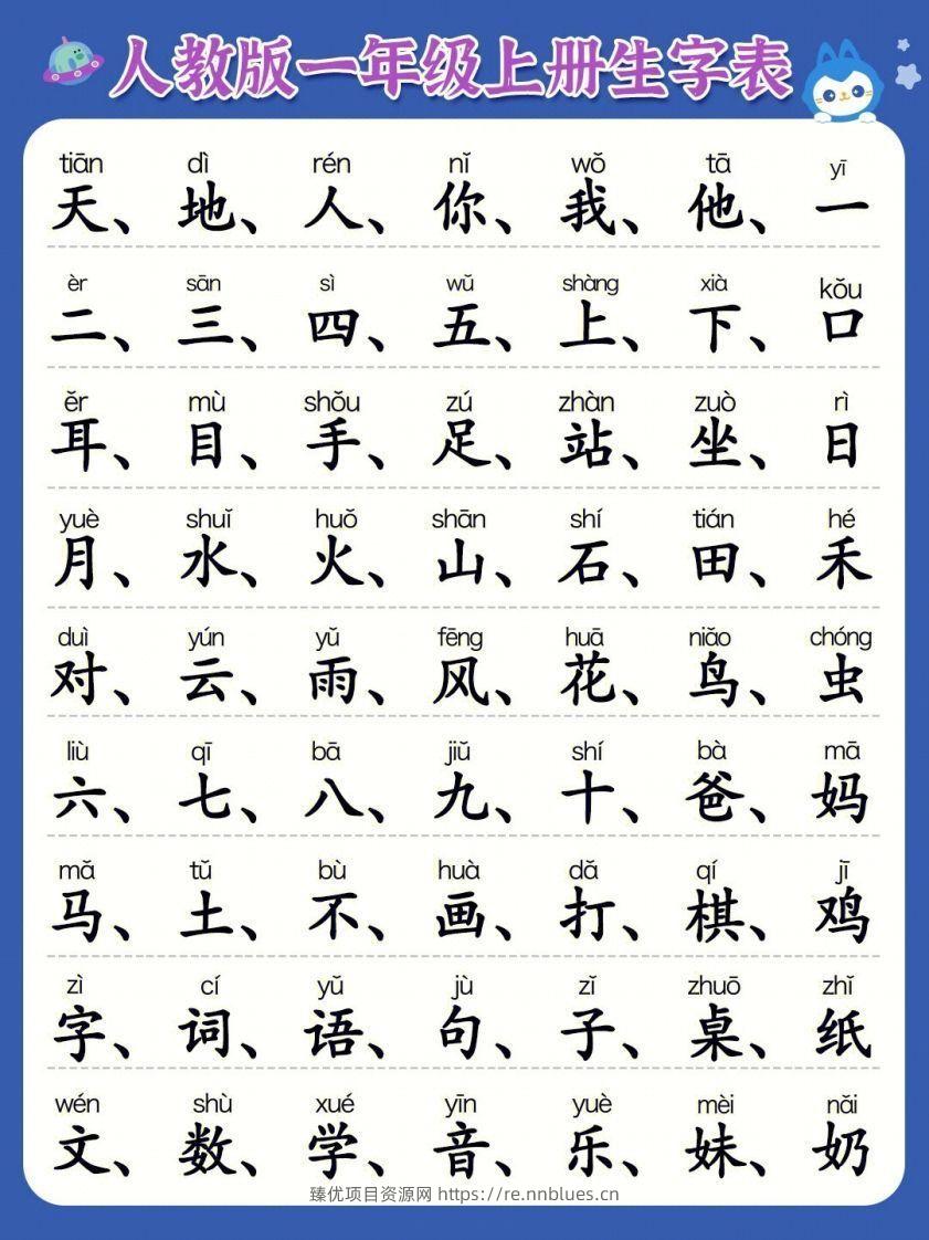 一年级上册语文必认300字 - 臻优资源网