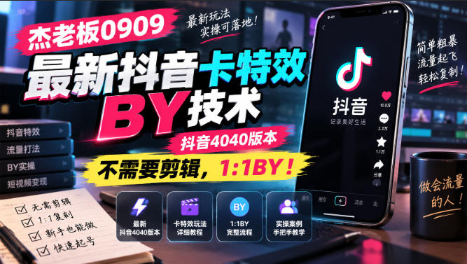 杰老板0909最新抖音卡特效搬运技术，抖音4040版本，不需要剪辑，1:1搬运！ - 臻优资源网