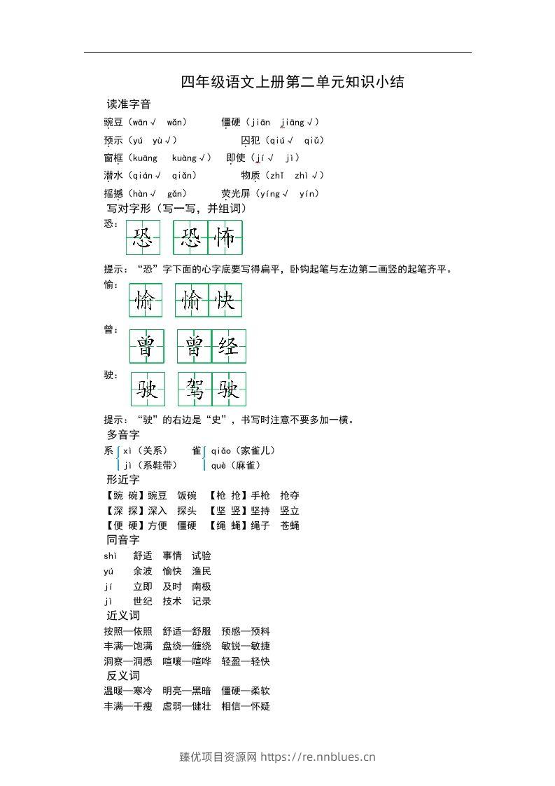 四（上）语文第二单元知识重点 - 臻优资源网