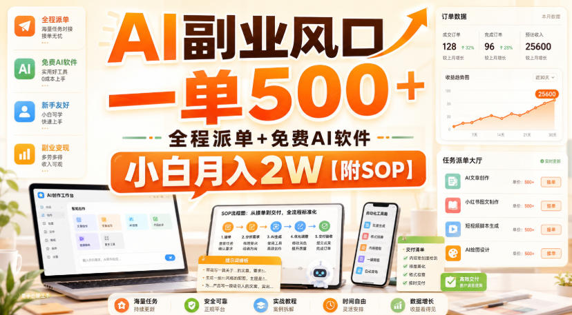 AI副业风口，一单500+，全程派单+免费AI软件，小白月入2W【附SOP】【揭秘】 - 臻优资源网