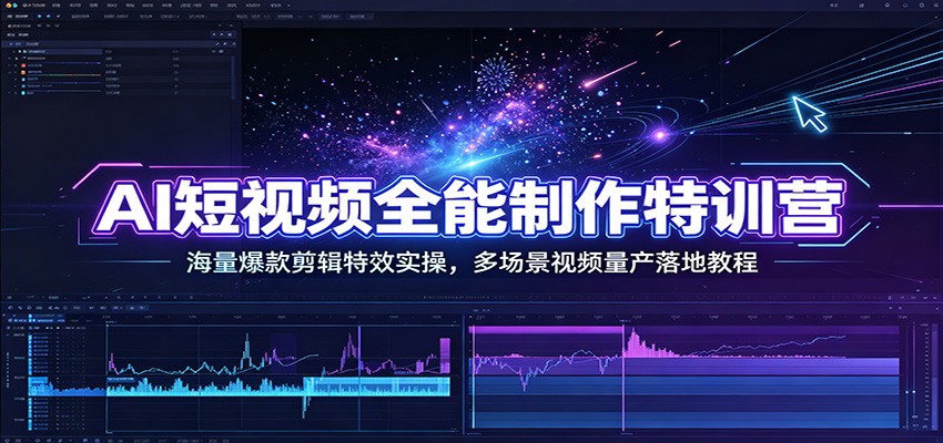 AI短视频全能制作特训营：海量爆款剪辑特效实操，多场景视频量产落地教程 - 臻优资源网