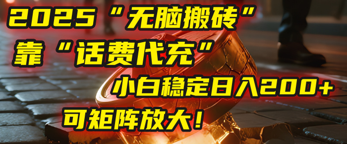 无脑搬砖项目:靠“话费代充”,小白稳定日入200+,可矩阵放大! - 臻优资源网