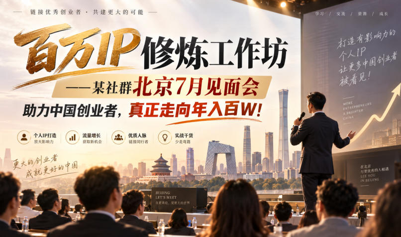 百万IP修炼工作坊——某社群北京7月见面会，助力中国创业者，真正走向年入百W! - 臻优资源网