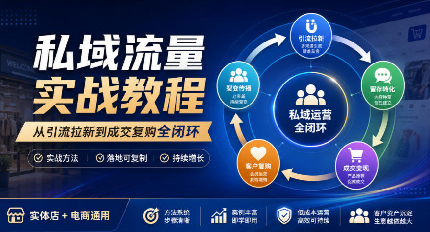 私域流量实战教程，从引流拉新到成交复购全闭环，实体店电商通用 - 臻优资源网