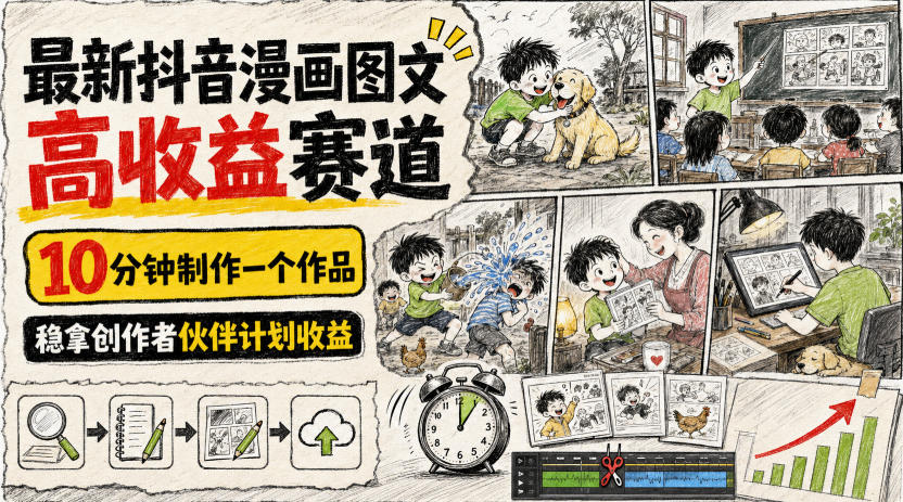最新抖音漫画图文高收益赛道，10分钟制作一个作品，稳拿创作者伙伴计划收益 - 臻优资源网