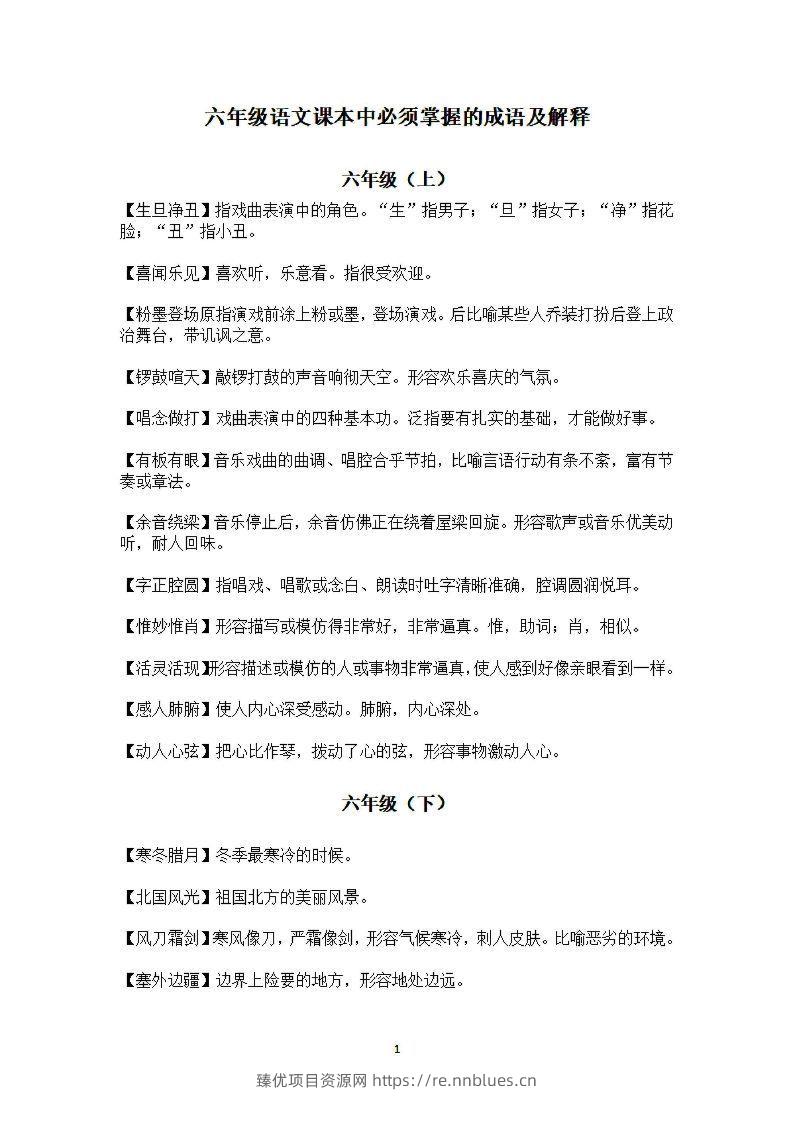 六年级上语文课本中必须掌握的成语及解释 - 臻优资源网