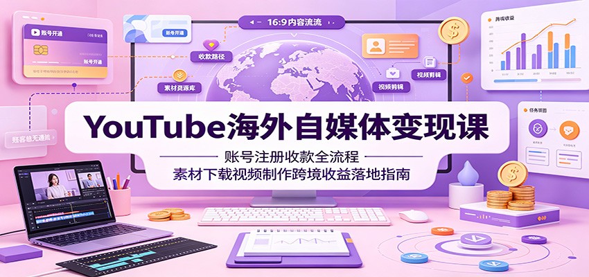 YouTube海外自媒体变现课：账号注册收款全流程，素材下载视频制作跨境收益落地指南 - 臻优资源网