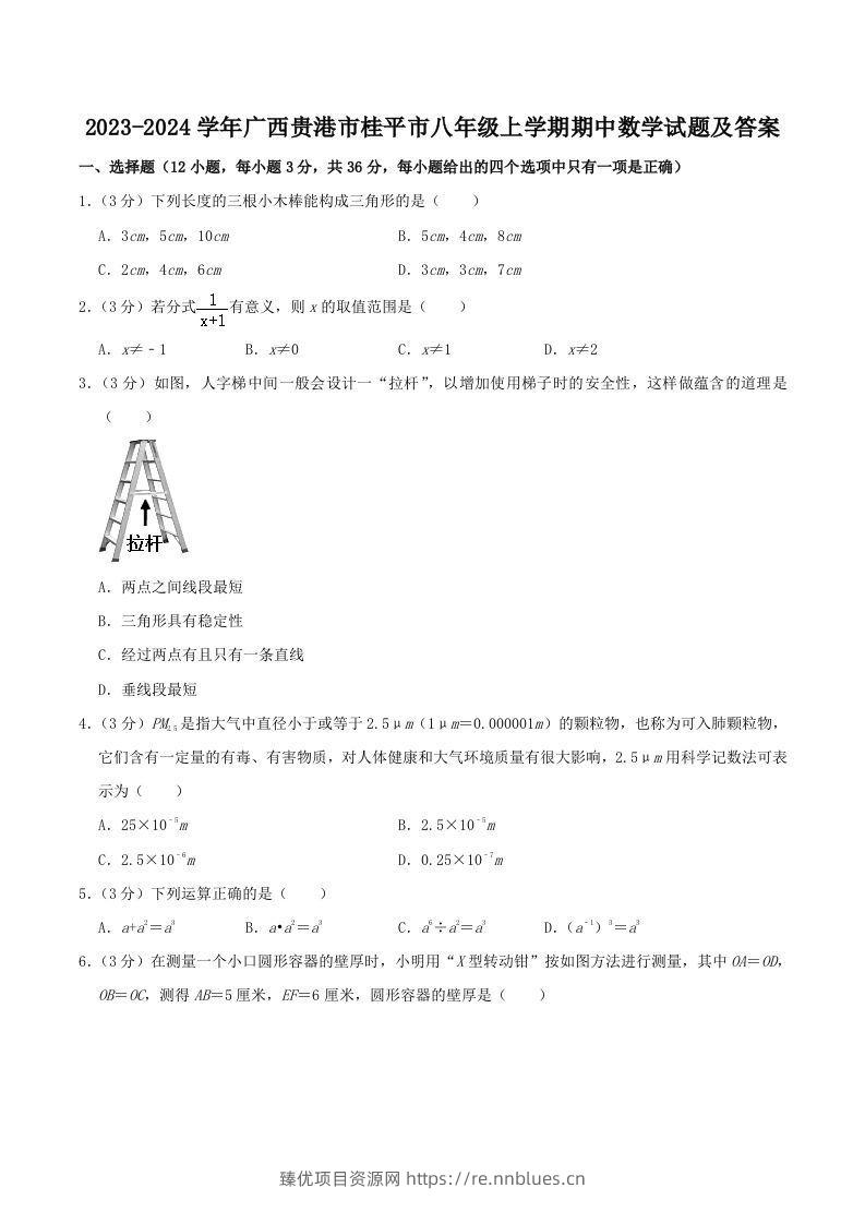 2023-2024学年广西贵港市桂平市八年级上学期期中数学试题及答案(Word版) - 臻优资源网