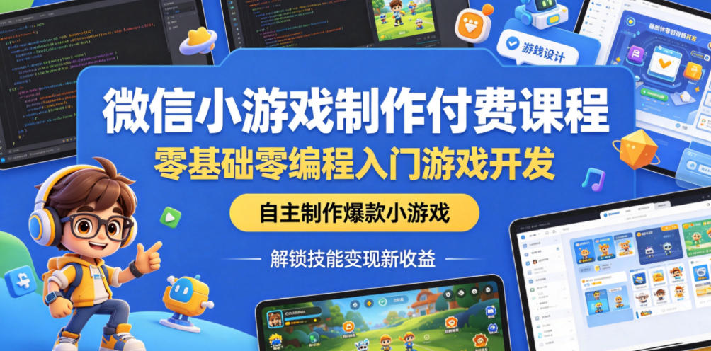 微信小游戏制作付费课程，零基础零编程入门游戏开发，自主制作爆款小游戏，解锁技能变现新收益 - 臻优资源网