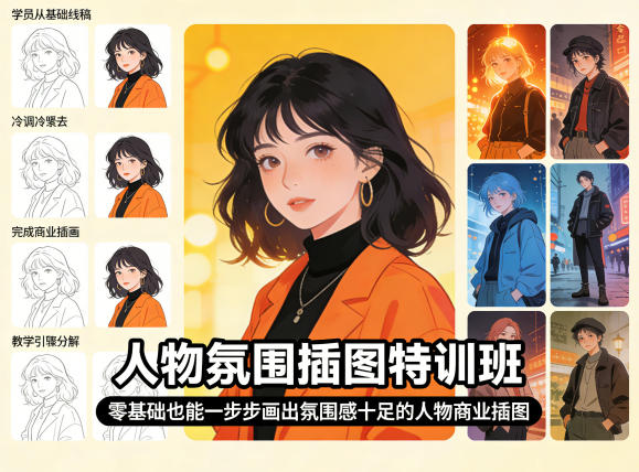 人物氛围插图特训班，零基础也能一步步画出氛围感十足的人物商业插图 - 臻优资源网