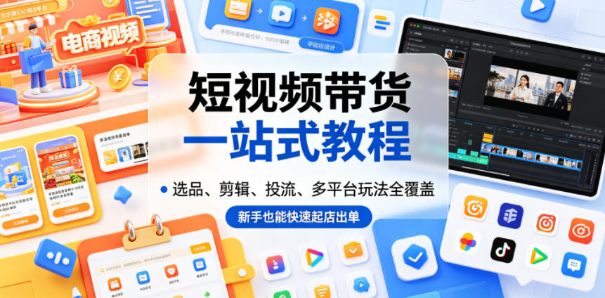 短视频带货一站式教程，选品、剪辑、投流、多平台玩法全覆盖，新手也能快速起店出单 - 臻优资源网