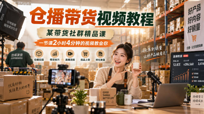 仓播带货视频教程，某带货社群精品课，一节课2小时4分钟的视频教会你 - 臻优资源网