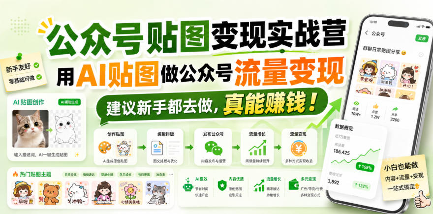 公众号贴图变现实战营，用AI贴图做公众号流量变现，建议新手都去做，真能賺钱！ - 臻优资源网