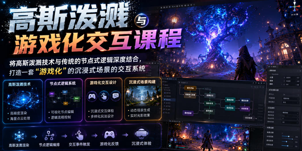 高斯泼溅与游戏化交互课程，将高斯泼溅技术与传统的节点式逻辑深度结合，打造一套“游戏化”的沉浸式场景的交互系统 - 臻优资源网
