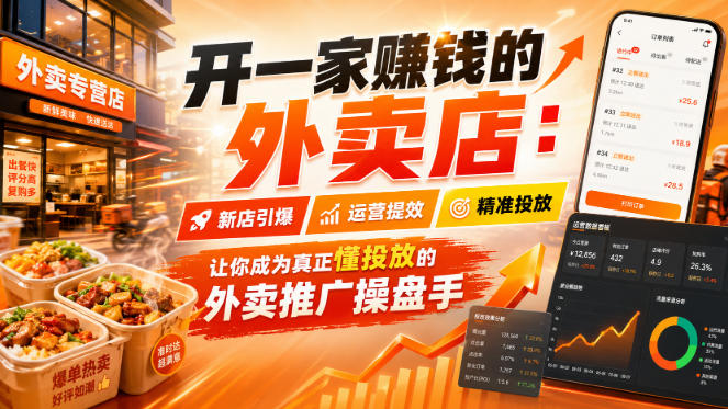 开一家賺钱的外卖店：新店引爆·运营提效·精准投放，让你成为真正懂投放的外卖推广操盘手 - 臻优资源网