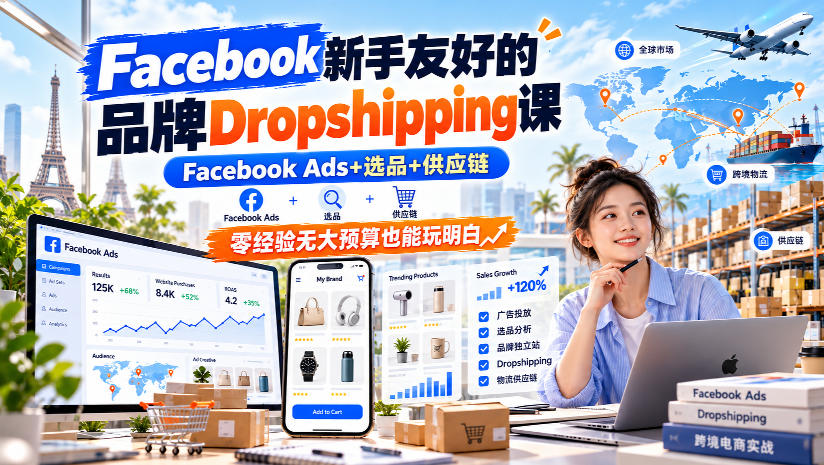 Facebook新手友好的品牌Dropshipping课，Facebook Ads+选品+供应链，零经验无大预算也能玩明白【原创双语字幕】 - 臻优资源网