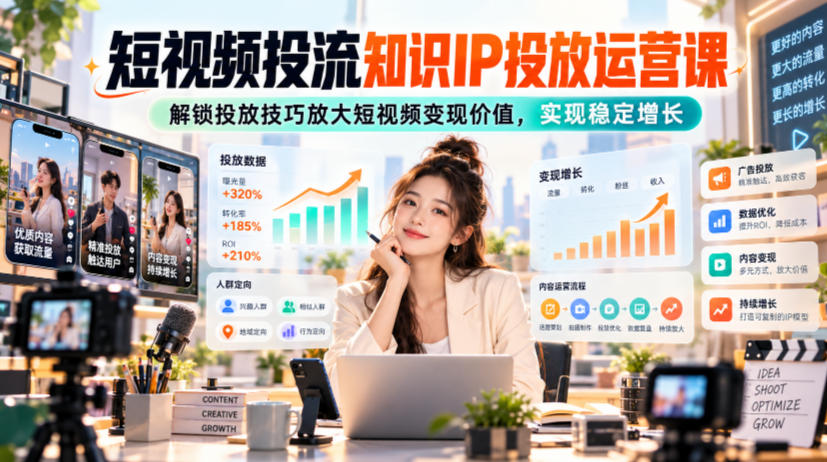 短视频投流知识IP投放运营课，解锁投放技巧放大短视频变现价值，实现稳定增长 - 臻优资源网