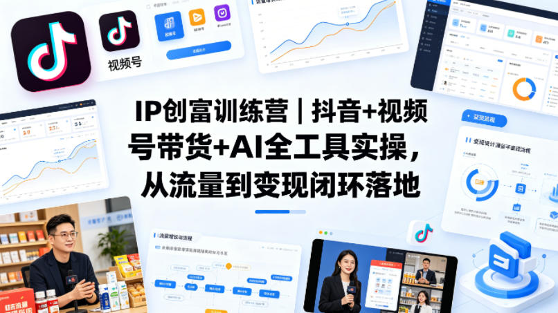 IP创富训练营｜抖音+视频号带货+AI全工具实操，从流量到变现闭环落地 - 臻优资源网