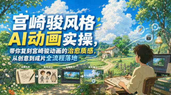 宫崎骏风格AI动画实操，带你复刻宫崎骏动画的治愈质感，从创意到成片全流程落地 - 臻优资源网