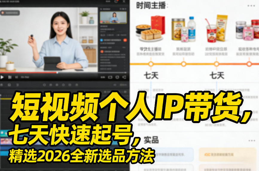 短视频个人IP带货，七天快速起号，精选2026全新选品方法 - 臻优资源网