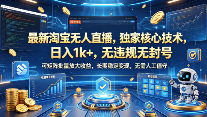 最新淘宝无人直播，独家核心技术，日入1k+，无违规无封号，可矩阵批量放大，长期稳定，无需人工值守【揭秘】 - 臻优资源网