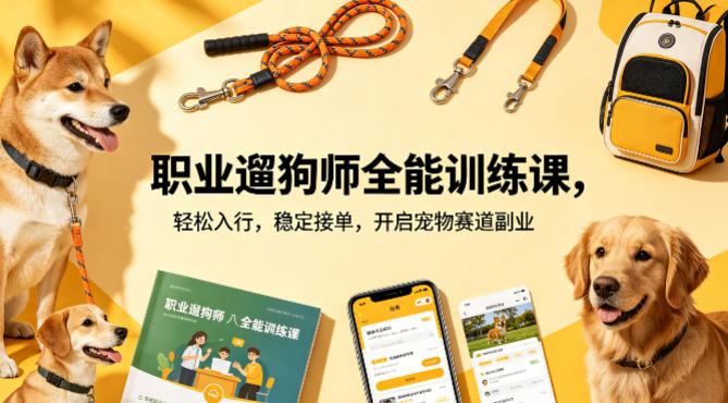 职业遛狗师全能训练课，轻松入行，稳定接单，开启宠物赛道副业 - 臻优资源网