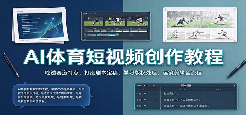 AI体育短视频创作教程：吃透赛道特点，打磨剧本定稿，学习版权处理，运镜剪辑全流程 - 臻优资源网