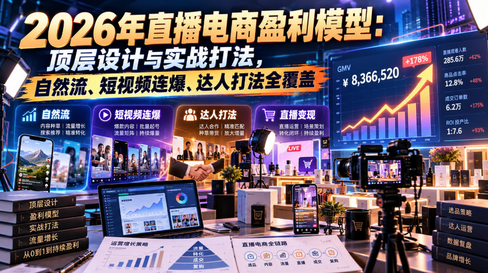 2026年直播电商盈利模型：顶层设计与实战打法，自然流、短视频连爆、达人打法全覆盖 - 臻优资源网