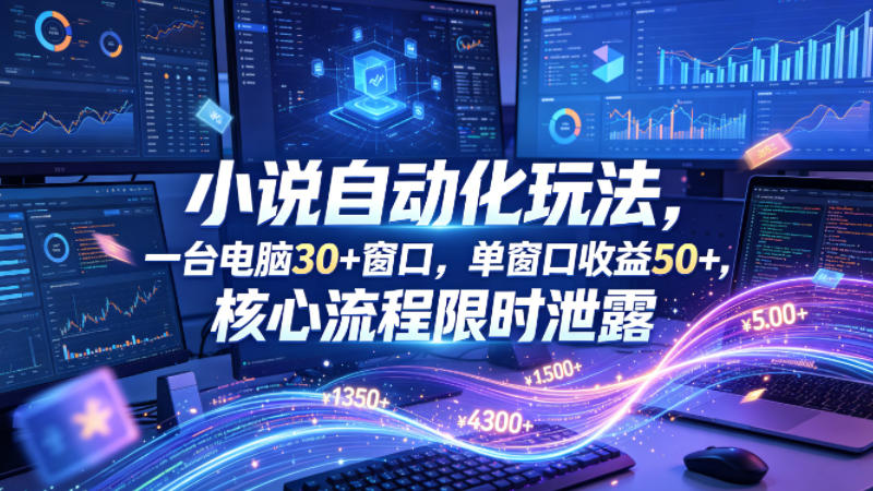 小说挂G自动化玩法，一台电脑30+窗口，单窗口收益50+，核心流程限时泄露【揭秘】 - 臻优资源网