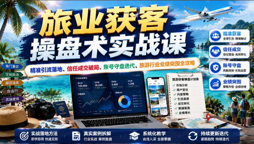 旅业获客操盘术实战课｜精准引流落地、信任成交破局、账号守盘迭代、旅游行业业绩突围全攻略 - 臻优资源网