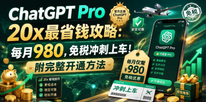ChatGPT Pro 20x最省钱攻略:每月980,免税冲刺上车!附完整开通方法【文档】 - 臻优资源网
