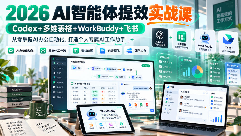 2026 AI智能体提效实战课：Codex+多维表格+WorkBuddy+飞书，从零掌握AI办公自动化，打造个人专属AI工作助手 - 臻优资源网