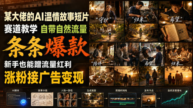 某大佬的AI温情故事短片赛道教学，自带自然流量，条条爆款，新手也能蹭流量红利，涨粉接广告变现 - 臻优资源网