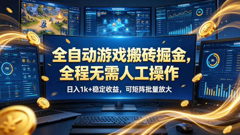 全自动游戏搬砖掘金，全程无需人工操作，日入1k+稳定收益，可矩阵批量放大【揭秘】 - 臻优资源网