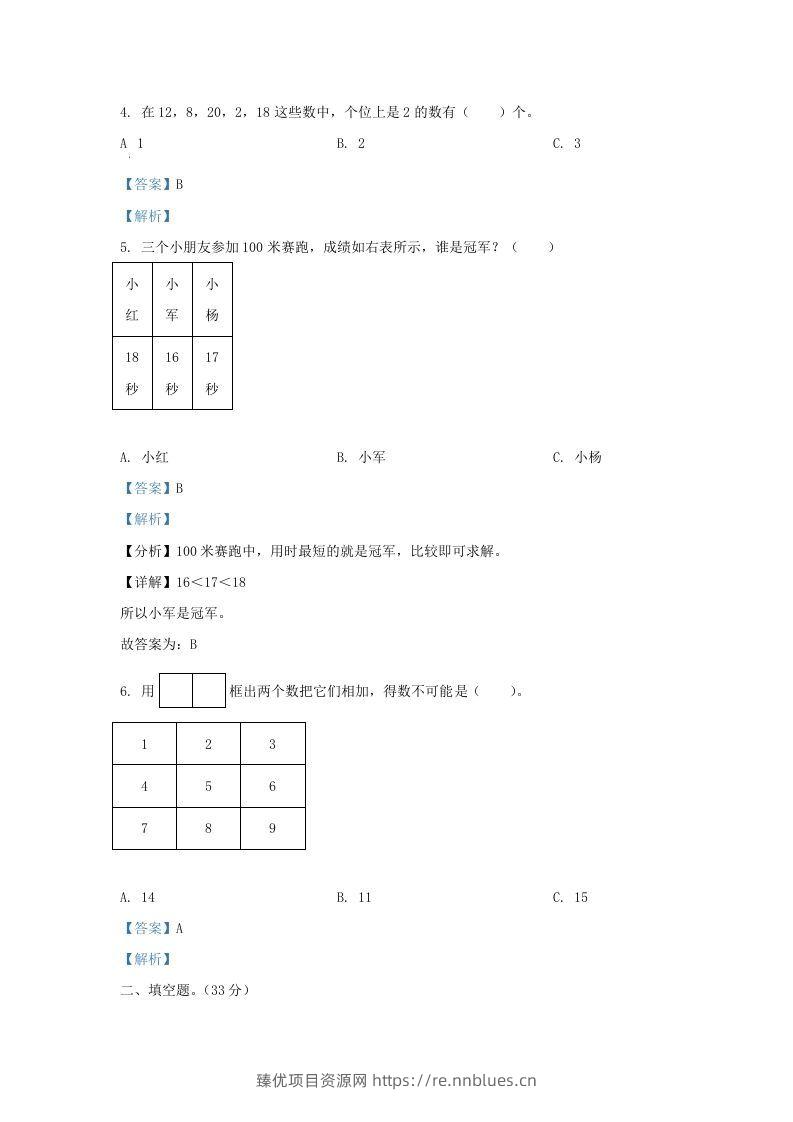 图片[2] - 2022-2023学年江苏省南通市海安市一年级上册数学期末试题及答案(Word版) - 臻优资源网