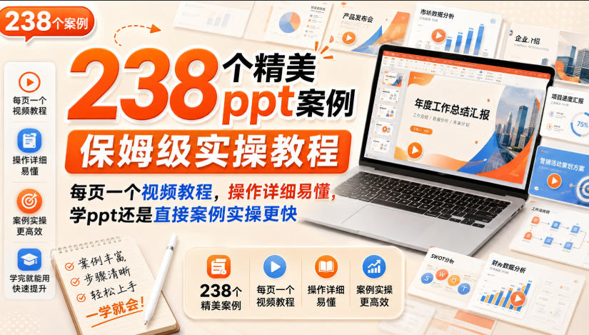 238个精美ppt案例保姆级实操教程，每页一个视频教程，操作详细易懂，学ppt还是直接案例实操更快 - 臻优资源网