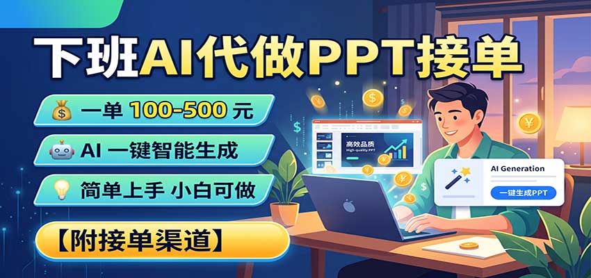 下班AI代做PPT接单，一单100-500，AI一键生成，小白也能做，附接单渠道 - 臻优资源网