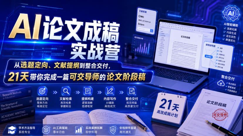 AI论文成稿实战营，从选题定向、文献提纲到整合交付，21天带你完成一篇可交导师的论文阶段稿 - 臻优资源网
