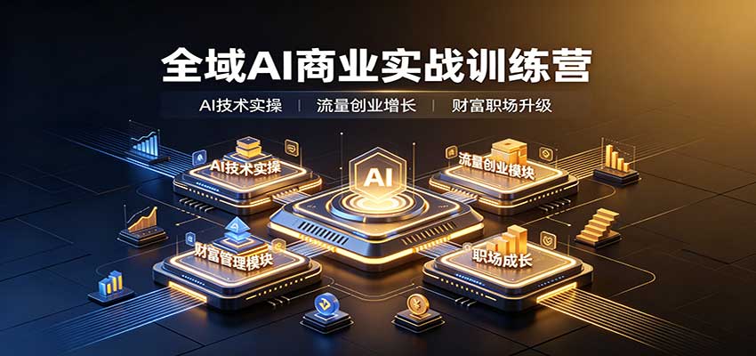 全域AI商业实战训练营：涵盖AI技术实操、流量创业、财富管理与职场成长全体系内容 - 臻优资源网